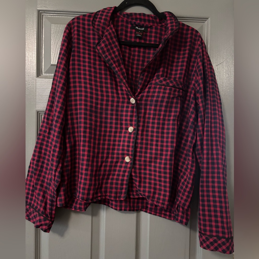 Madewell Red Buffalo Check Pajama Shirt Top Size large Gingham K2273